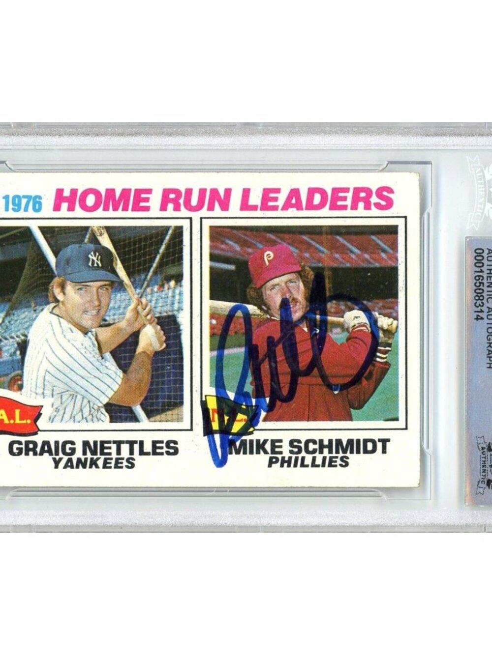 Mike Schmidt Signed 1977 Topps HR Leaders #2 Phillies Beckett BAS Slab Auto HOF